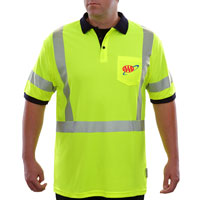 A5456 - SAFETY POLO: HI VIS POLO SHIRT: LIME-NAVY BIRDSEYE: COMFORT TRIM BY 3MTM - thumbnail