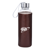 A3038 - 18 OZ. Aqua Pure Glass Bottle With Leatherette Sleeve - thumbnail